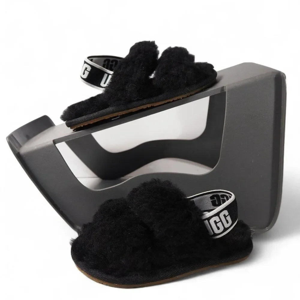 UGG Oh‎ Fluff Yeah Slingback Slide Sandals Black 1116636T Toddler 6